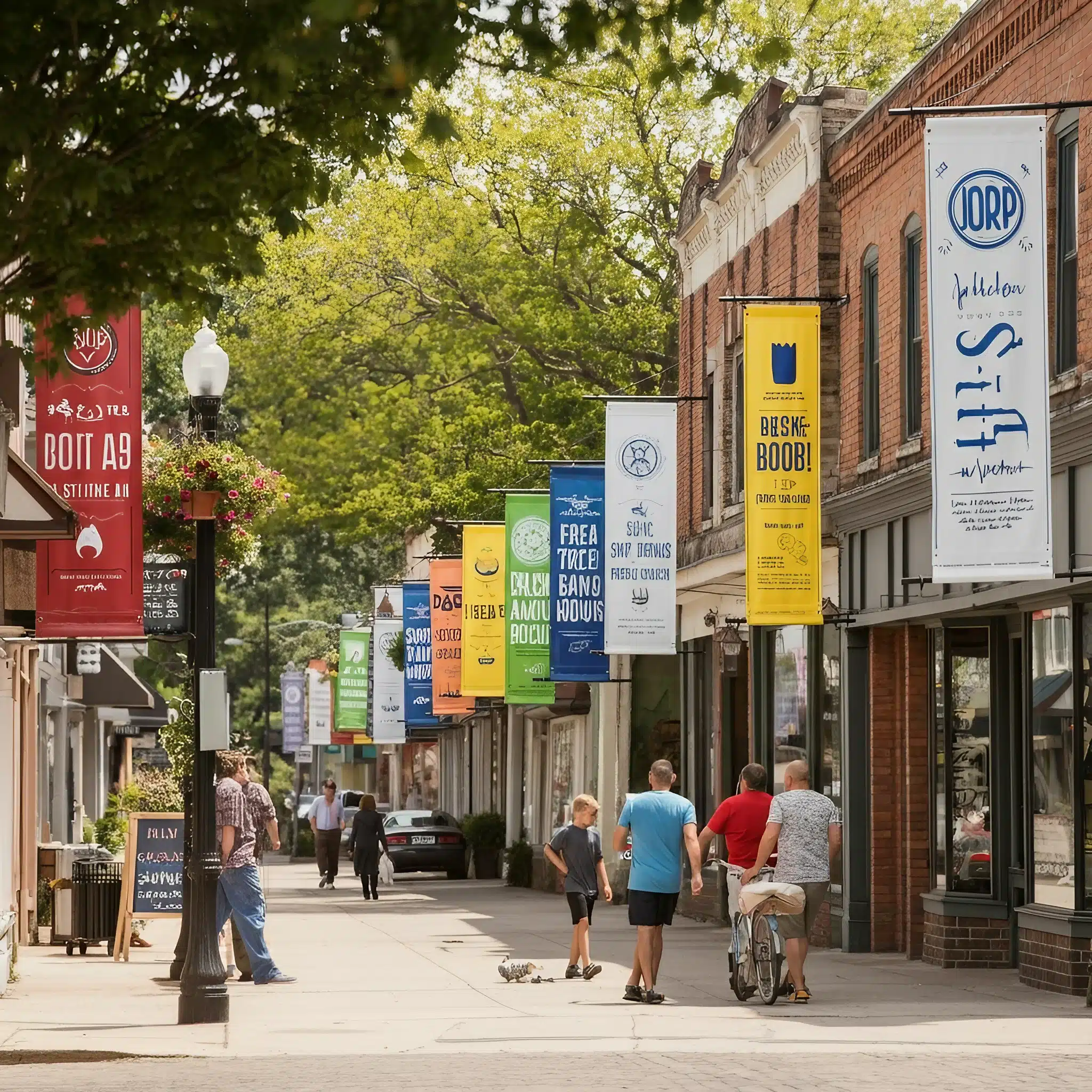 Custom 13oz  Vinyl Banners displayed outdoors with vibrant colors and weather-resistant material."