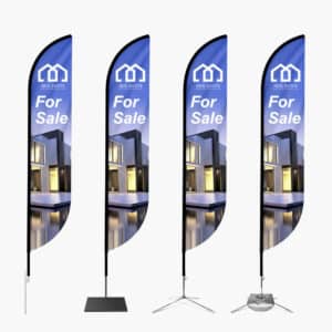 Feather Convex Flag Displayed at a Trade Show – Event Branding | 99banners.com