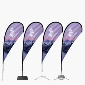 Custom Teardrop Flag Displayed at a Trade Show – Event Branding | 99banners.com