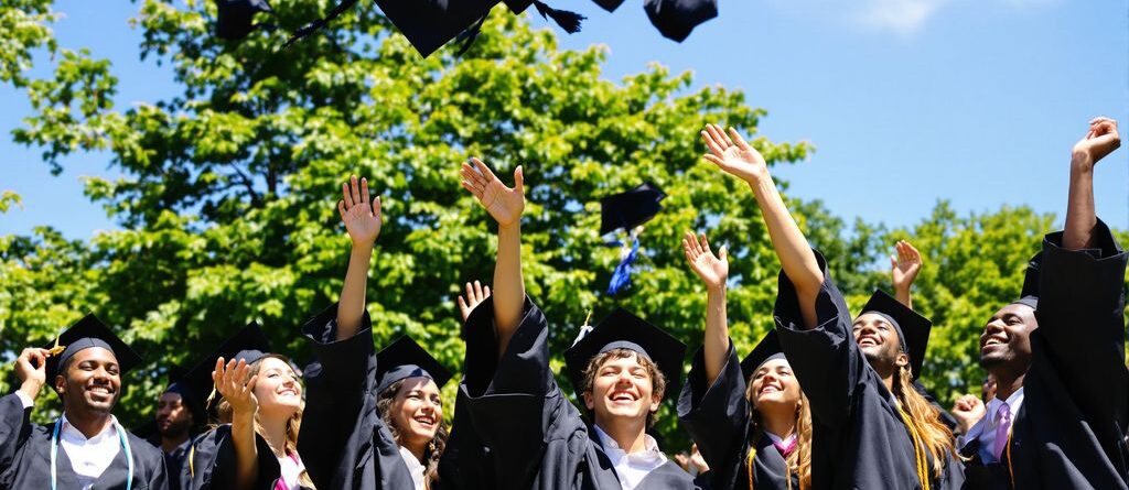 Graduates celebrating outdoors, happy and smiling