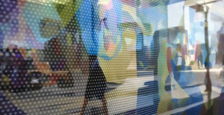 Storefront window with a vibrant graphic