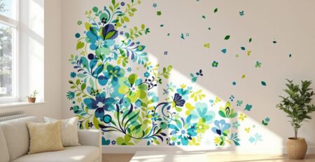 Modern living room, colorful wall sticker