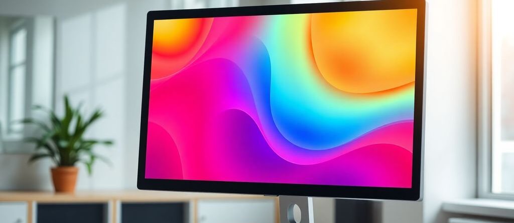Bright website banner on a large monitor.