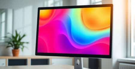 Bright website banner on a large monitor.