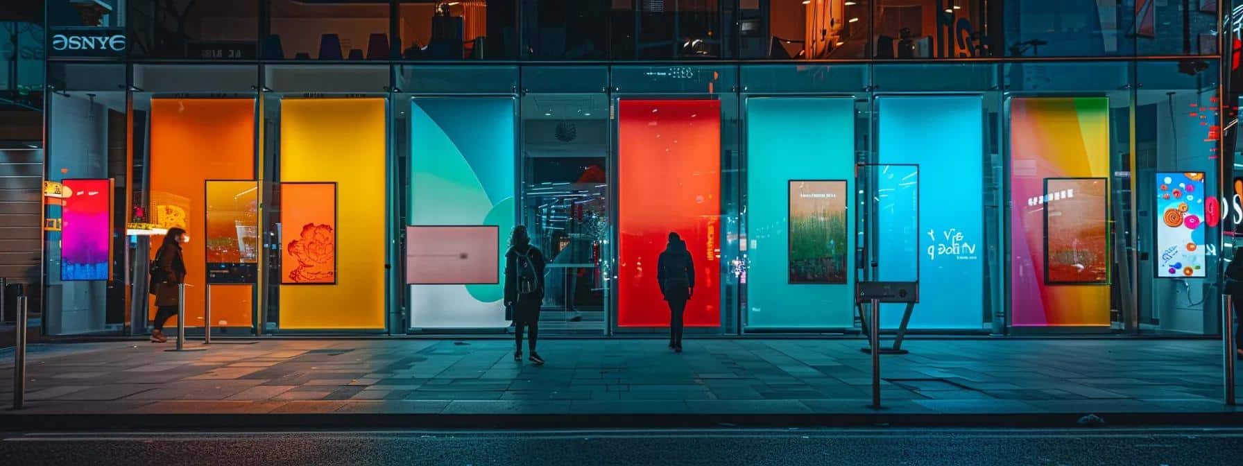 a vibrant urban storefront showcases a dynamic arrangement of diverse custom signs, each designed with bold colors and innovative styles to emphasize their role in enhancing brand visibility and customer engagement.