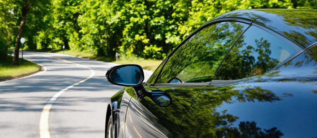 Car driving on road with blurred background