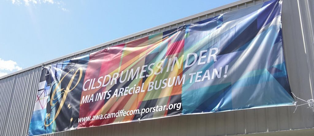 Large, vibrant custom business banner, high-quality print, outdoors.