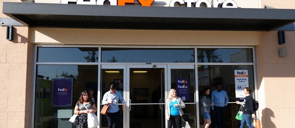 FedEx storefront with busy customers