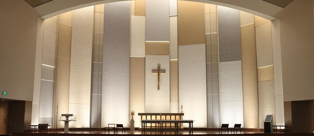 Modern church interior with creative wall designs