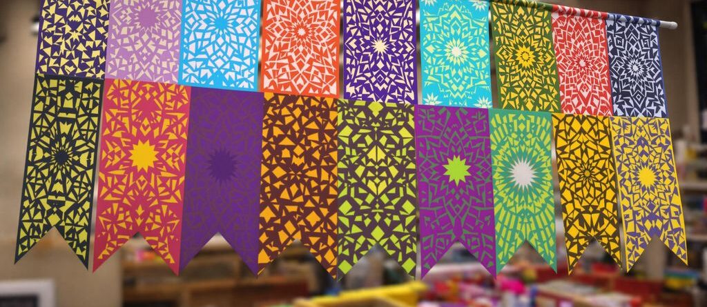 Colorful Minecraft banners, various patterns, vivid.