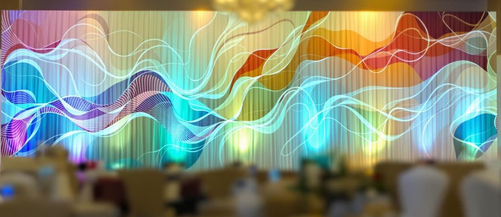 Decorated event space with a unique backdrop