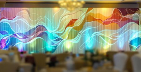 Decorated event space with a unique backdrop