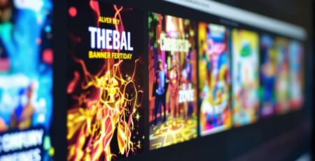 Glowing banners on a computer screen