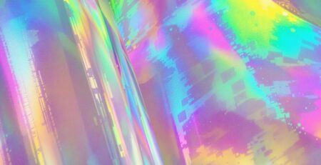 Primer plano: película adhesiva iridiscente, patrones abstractos.