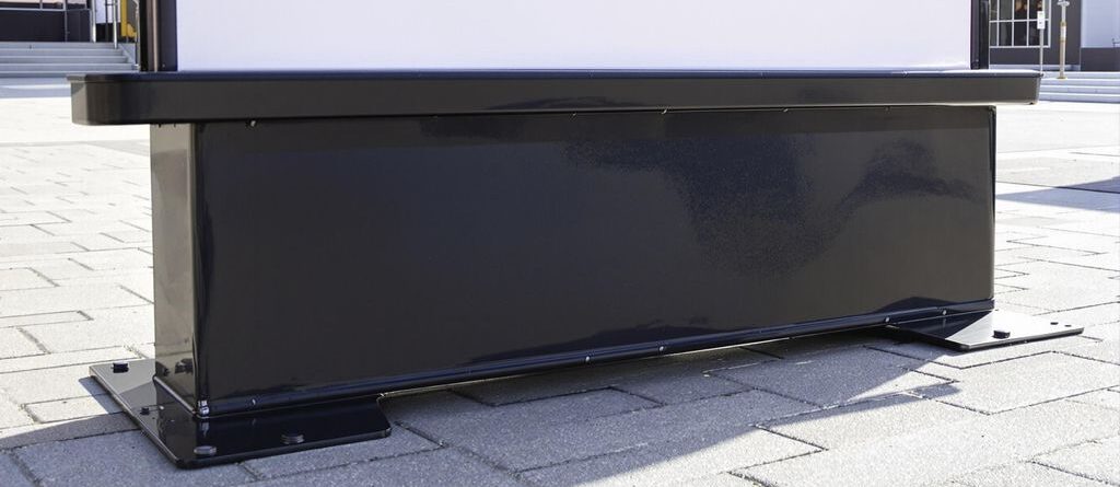 Heavy-duty outdoor banner stand, secure and stable.