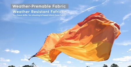 Colorful banner waving outdoors on a sunny day
