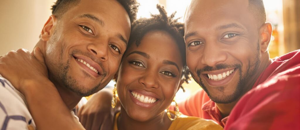 Warm family embrace with joyful expressions