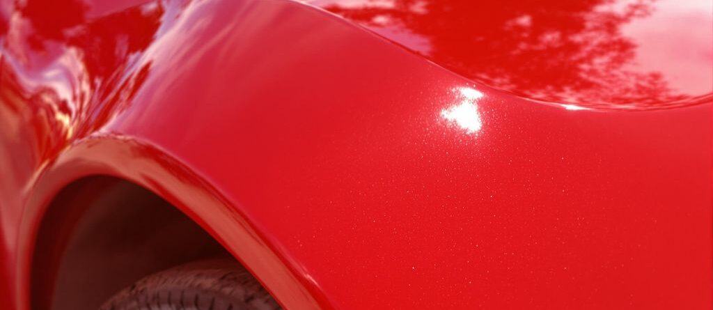 Coche rojo brillante, elegante, rotulación de automóviles 3M profesional