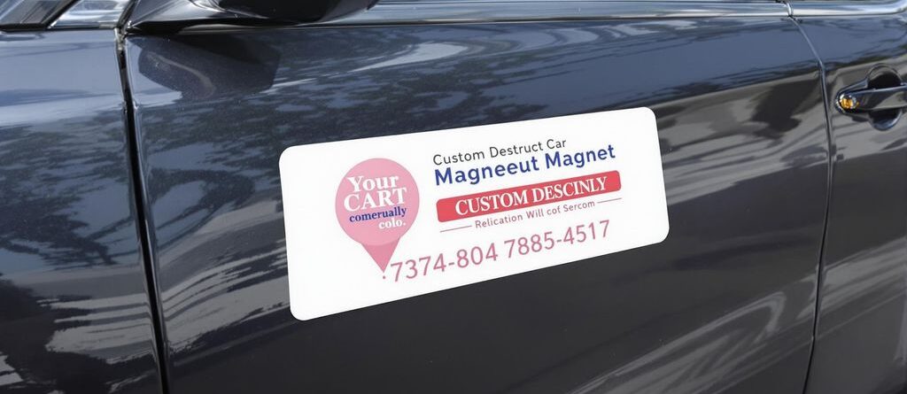 Large rectangular car magnet on vehicle door.