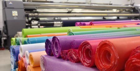 Rollos de tela colorida, impresora de gran formato