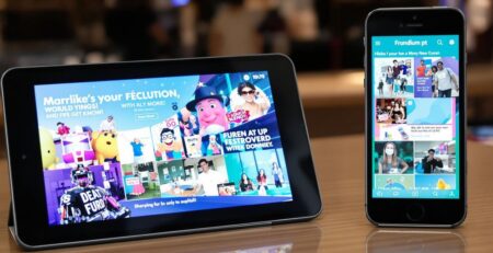 Digital ads glowing on various screens
